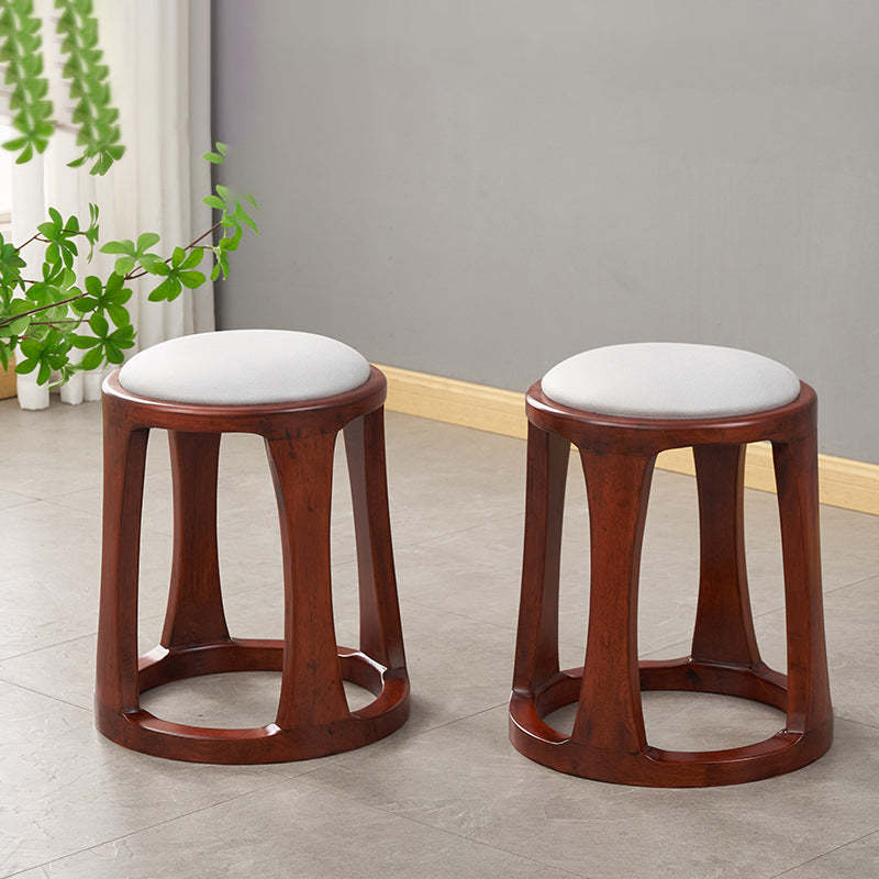 Chinese Tech Fabric Leather Wood Low Stool