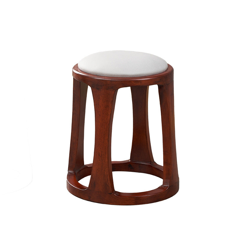 Chinese Tech Fabric Leather Wood Low Stool