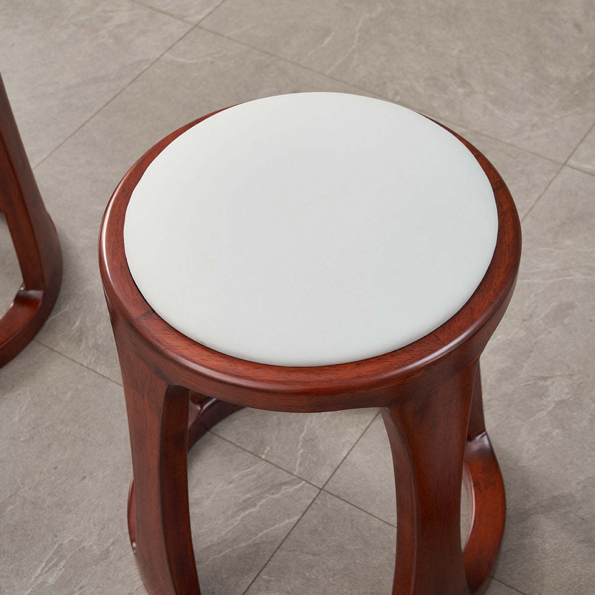 Chinese Tech Fabric Leather Wood Low Stool