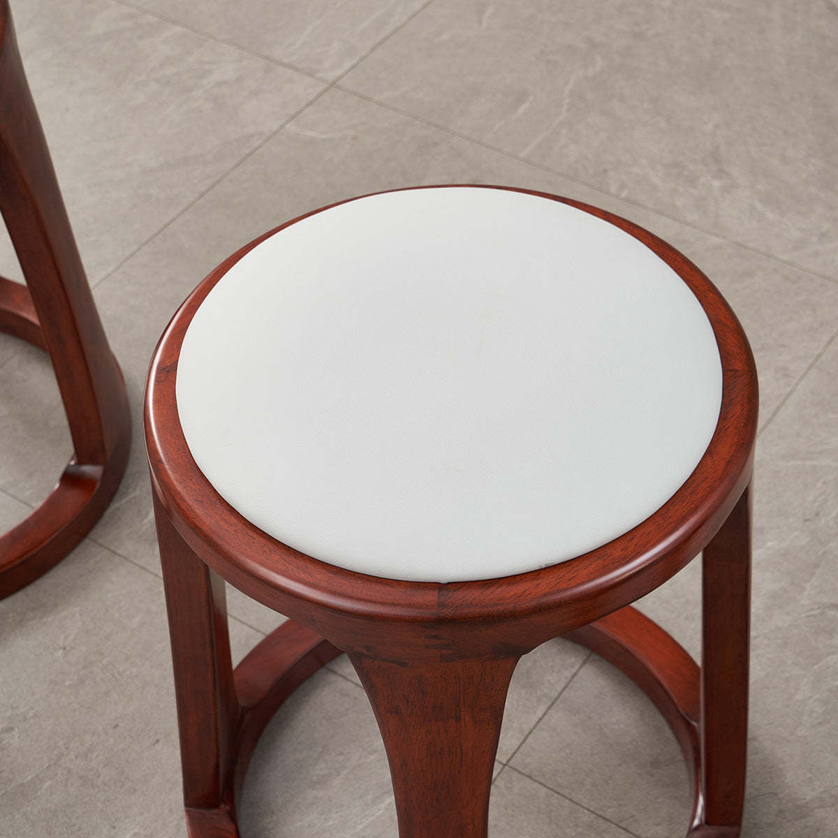 Chinese Tech Fabric Leather Wood Low Stool