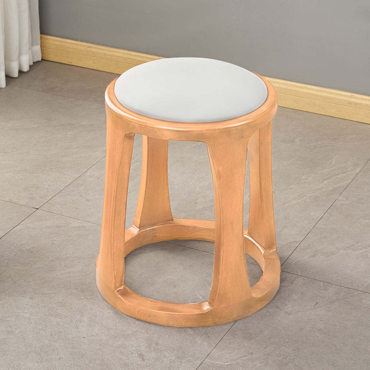 Chinese Tech Fabric Leather Wood Low Stool