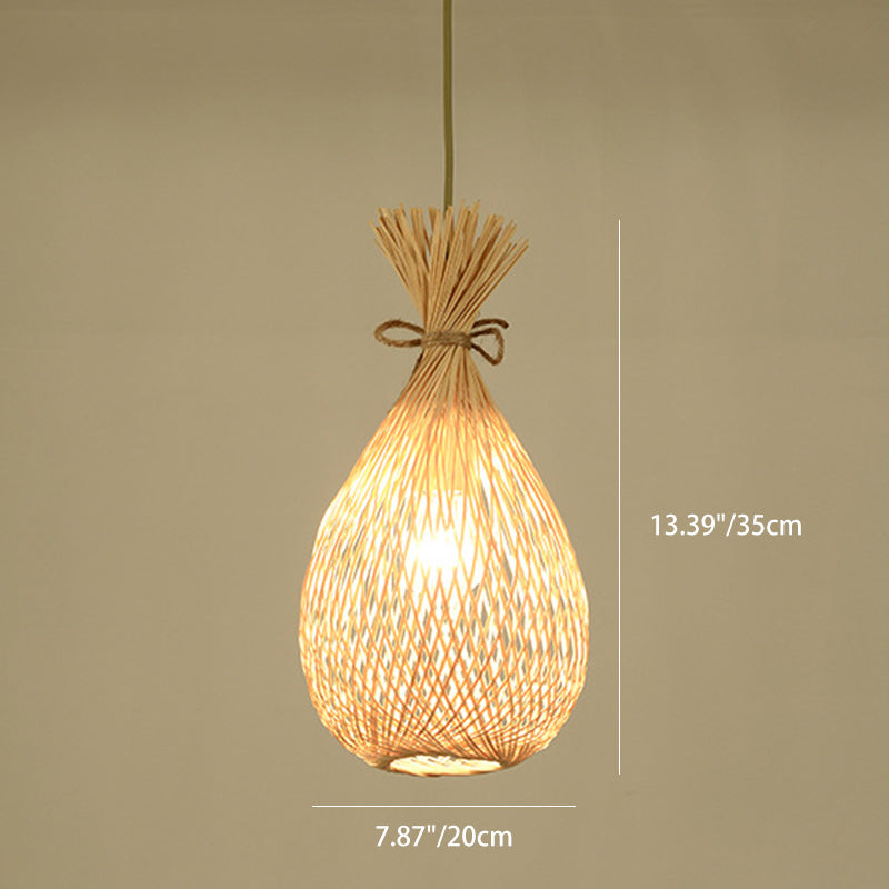 Japanese Bamboo Woven Lucky Bag Chandelier — Linear Base - 3 / 220V-240V For UK/AU