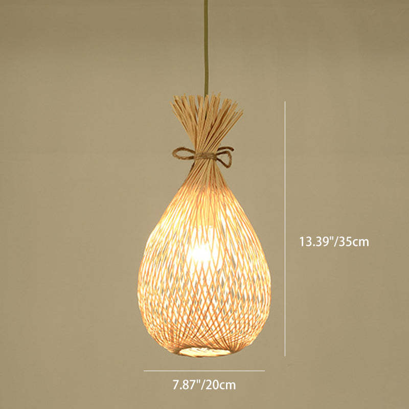 Japanese Bamboo Woven Lucky Bag Chandelier — Linear Base - 3 / 220V-240V For UK/AU