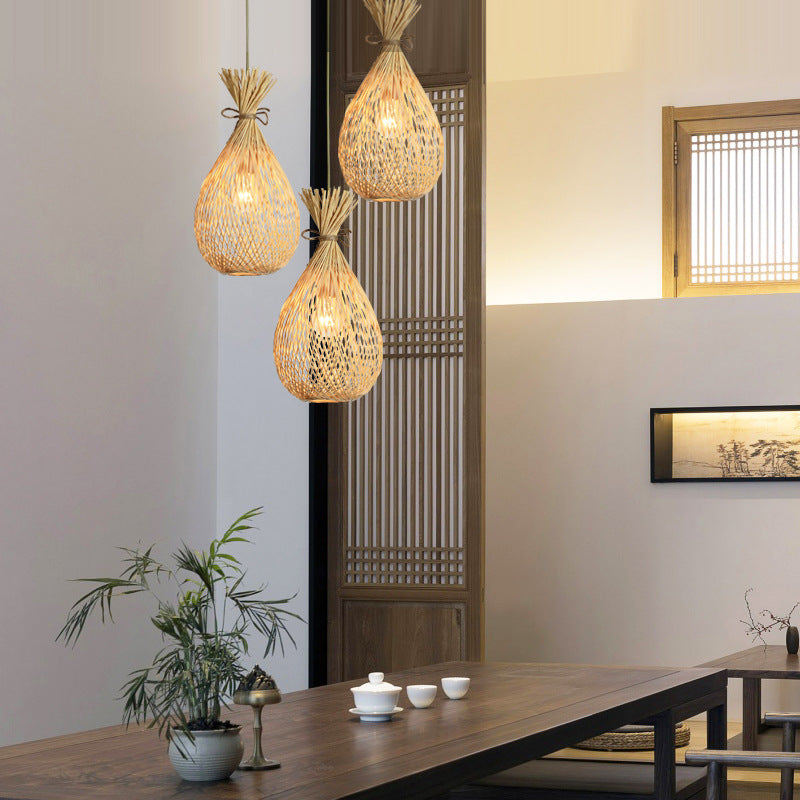 Japanese Bamboo Woven Lucky Bag Chandelier