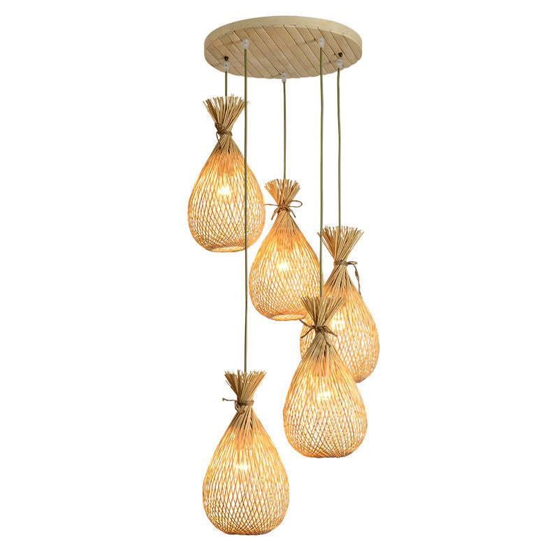 Japanese Bamboo Woven Lucky Bag Chandelier