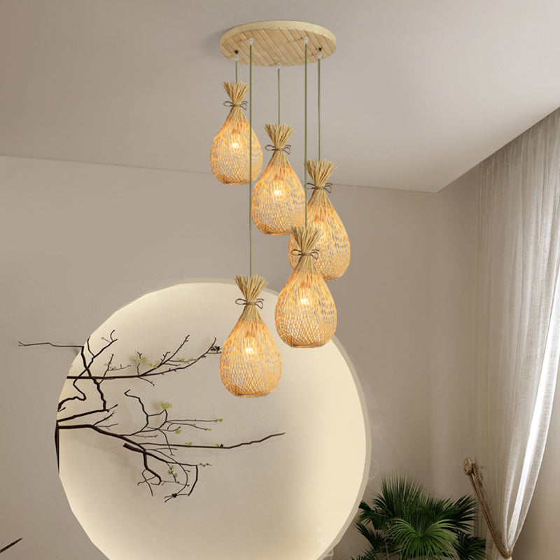 Japanese Bamboo Woven Lucky Bag Chandelier