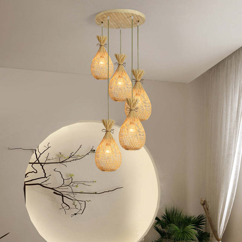 Japanese Bamboo Woven Lucky Bag Chandelier