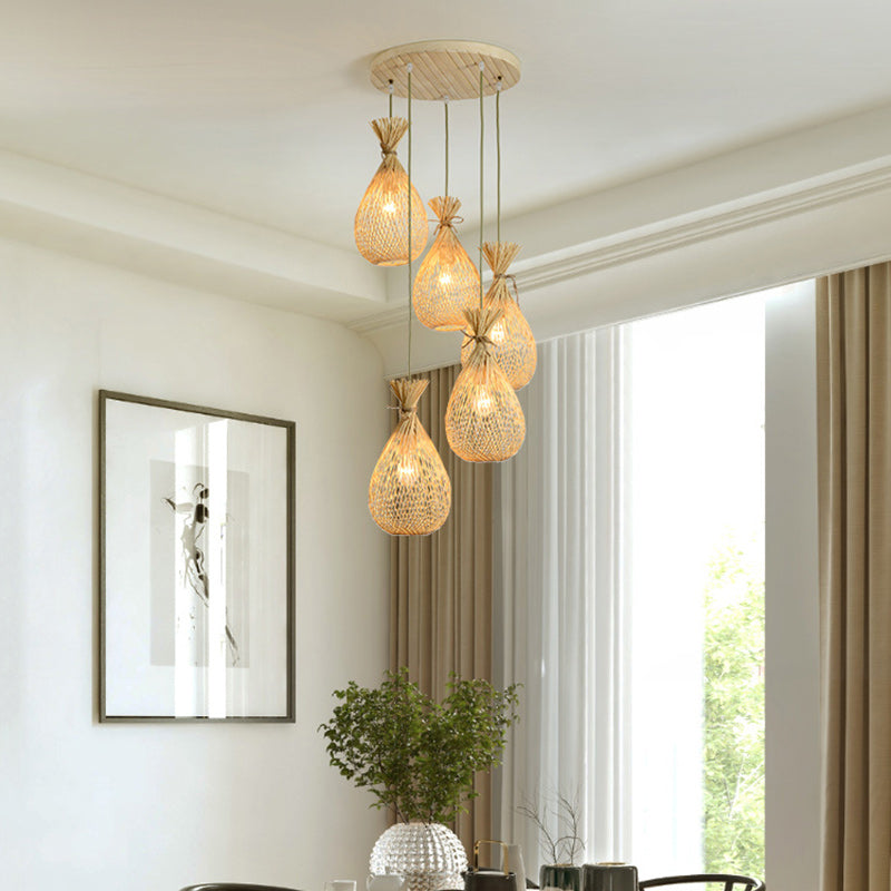 Japanese Bamboo Woven Lucky Bag Chandelier