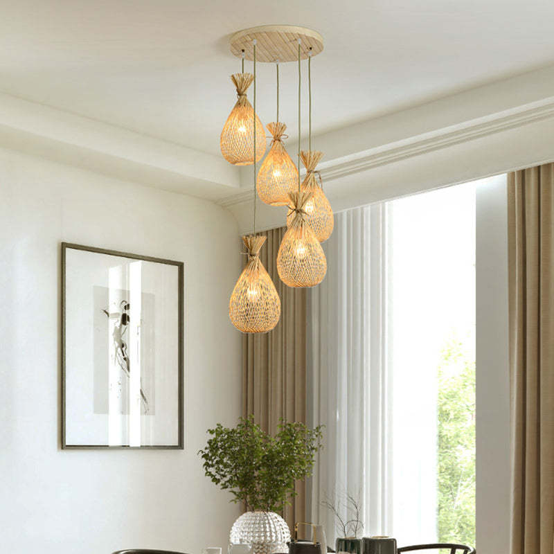 Japanese Bamboo Woven Lucky Bag Chandelier