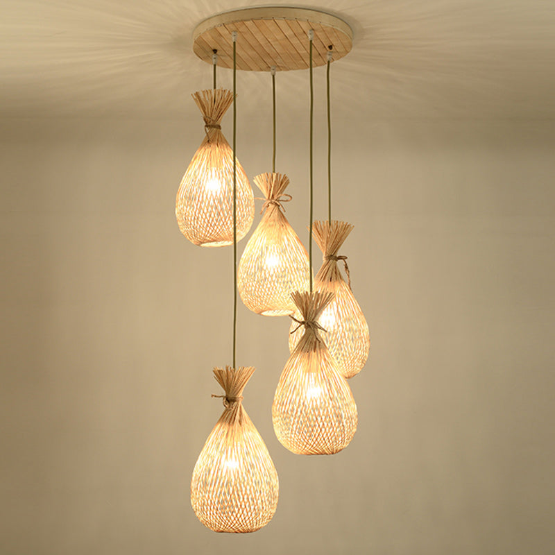Japanese Bamboo Woven Lucky Bag Chandelier