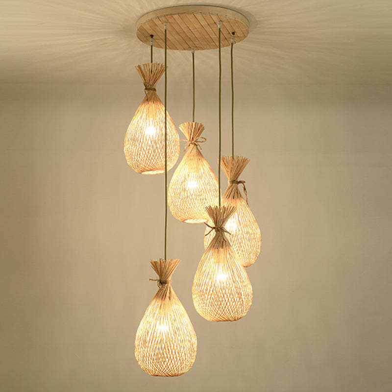 Japanese Bamboo Woven Lucky Bag Chandelier
