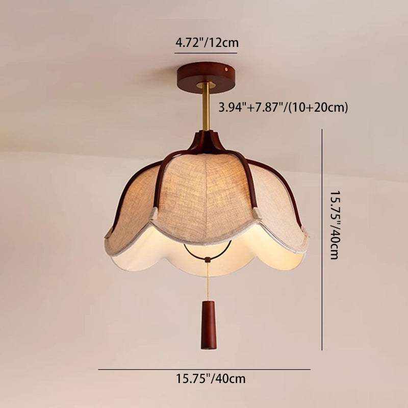 Vintage Metal Oak Semi-Flush Ceiling Light