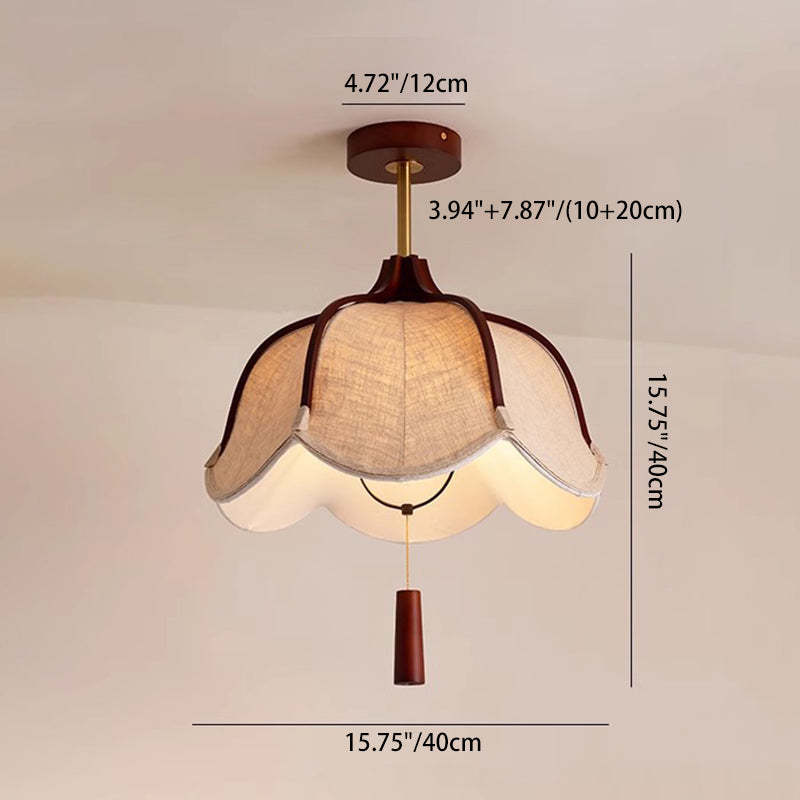 Vintage Metal Oak Semi-Flush Ceiling Light