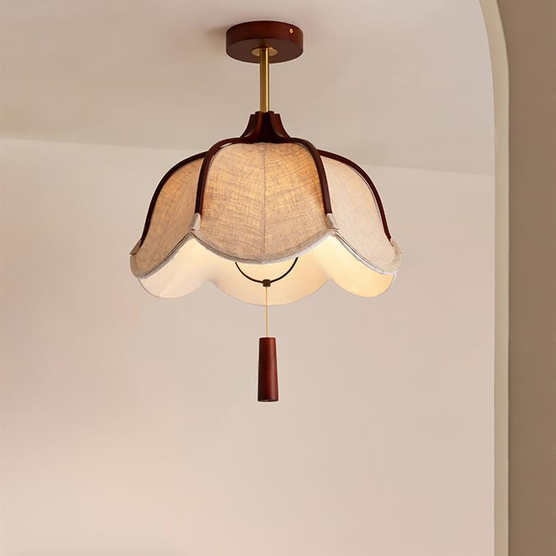 Vintage Metal Oak Semi-Flush Ceiling Light