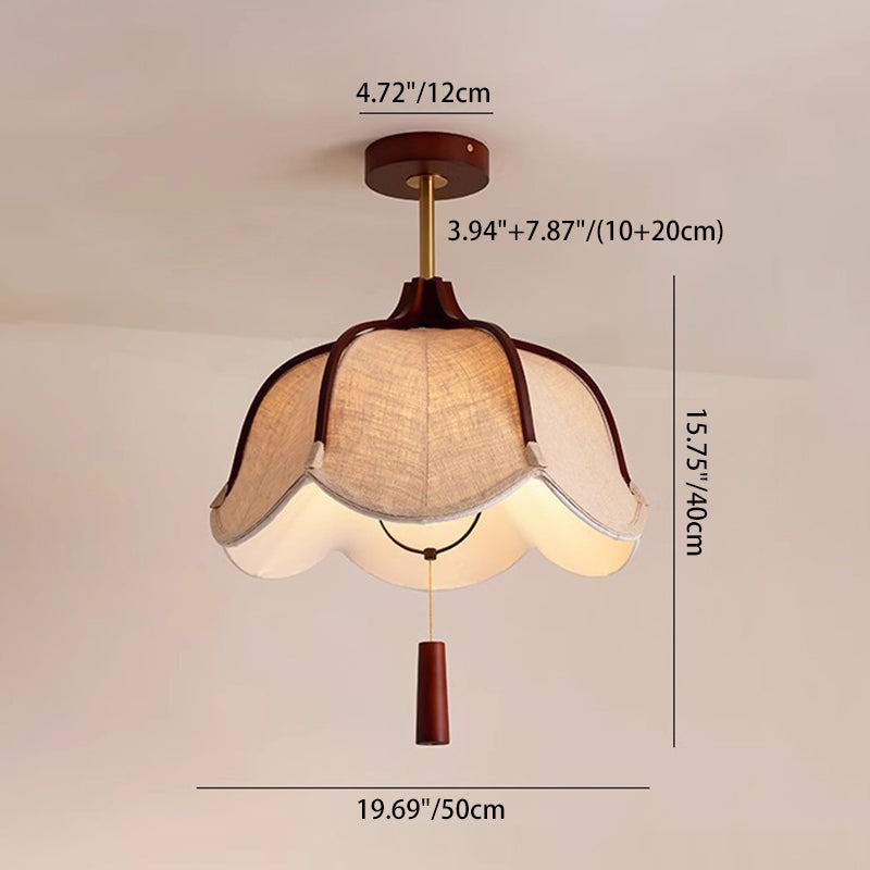 Vintage Metal Oak Semi-Flush Ceiling Light