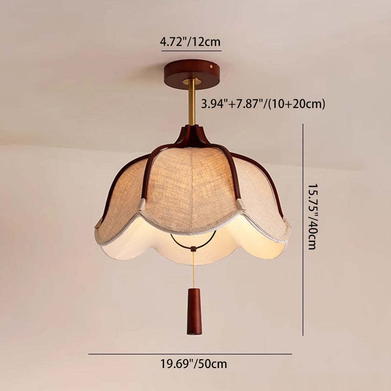 Vintage Metal Oak Semi-Flush Ceiling Light