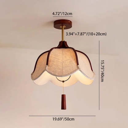 Vintage Metal Oak Semi-Flush Ceiling Light
