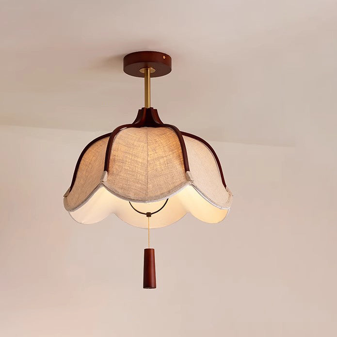 Vintage Metal Oak Semi-Flush Ceiling Light