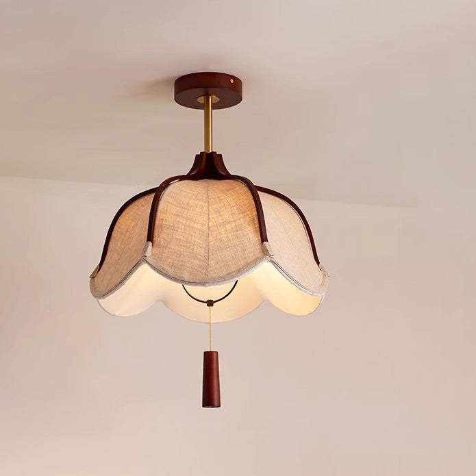 Vintage Metal Oak Semi-Flush Ceiling Light