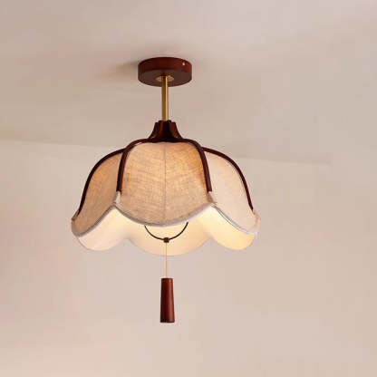 Vintage Metal Oak Semi-Flush Ceiling Light