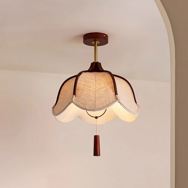 Vintage Metal Oak Semi-Flush Ceiling Light