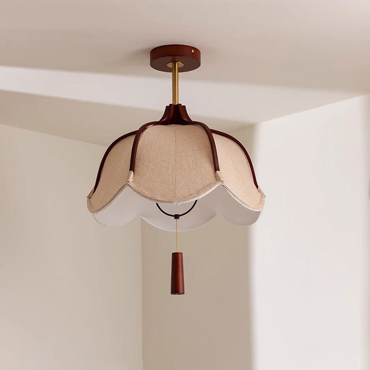 Vintage Metal Oak Semi-Flush Ceiling Light