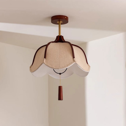 Vintage Metal Oak Semi-Flush Ceiling Light