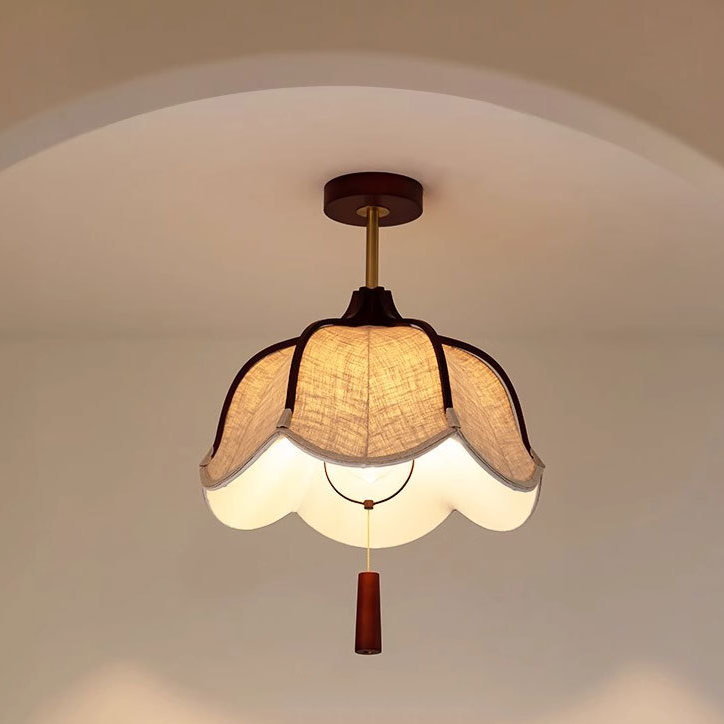 Vintage Metal Oak Semi-Flush Ceiling Light