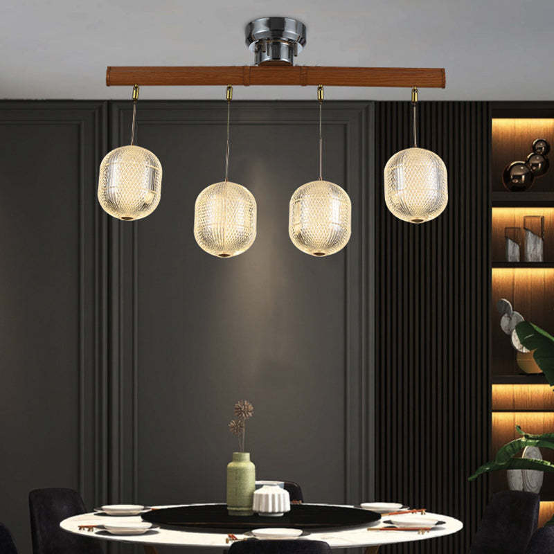 Retro Wood Aluminum Oval 4-Light Island Light — 220V-240V For UK/AU