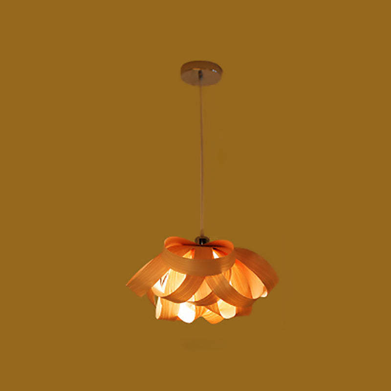 Chinese Natural Wood Veneer Ring Pendant Light — Rubberwood Color / 110V-120V For US/CA
