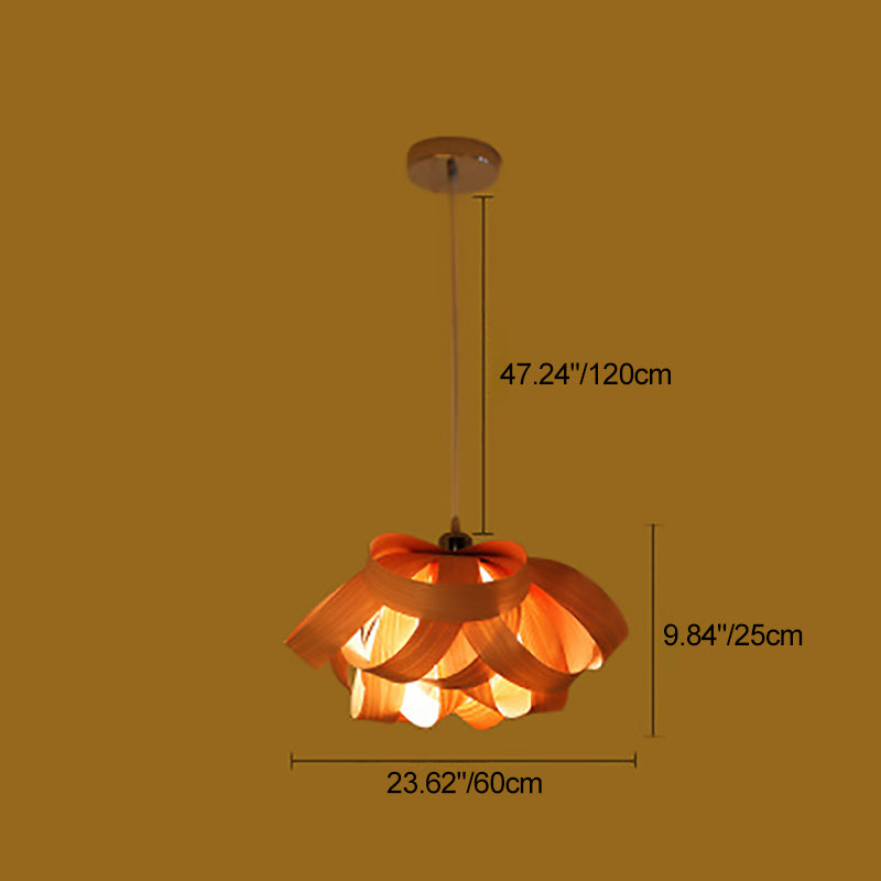 Chinese Natural Wood Veneer Ring Pendant Light — Cherry Wood Color / 110V-120V For US/CA