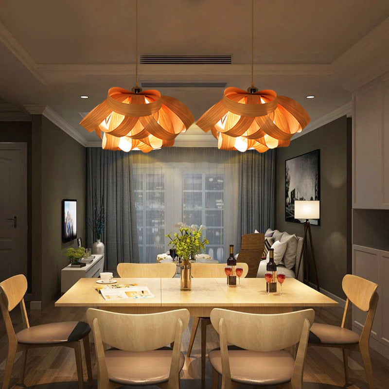 Chinese Natural Wood Veneer Ring Pendant Light — Cherry Wood Color / 220V-240V For UK/AU