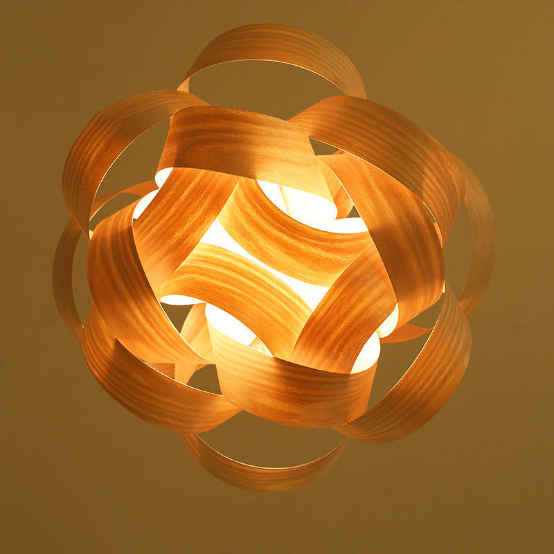 Chinese Natural Wood Veneer Ring Pendant Light — Cherry Wood Color / 220V-240V For UK/AU