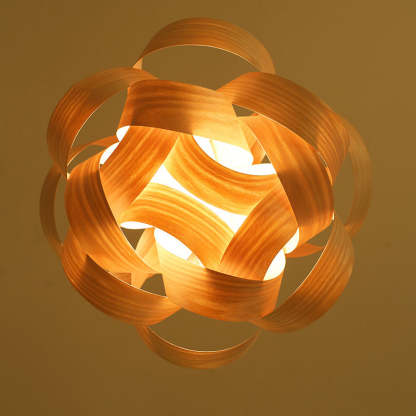 Chinese Natural Wood Veneer Ring Pendant Light — Cherry Wood Color / 220V-240V For UK/AU