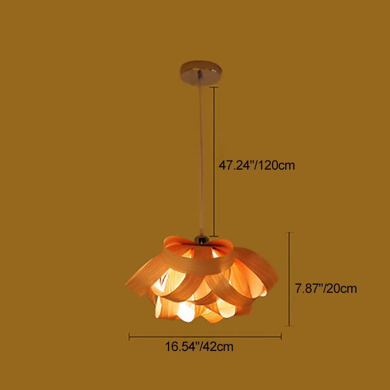 Chinese Natural Wood Veneer Ring Pendant Light — Rubberwood Color / 220V-240V For UK/AU