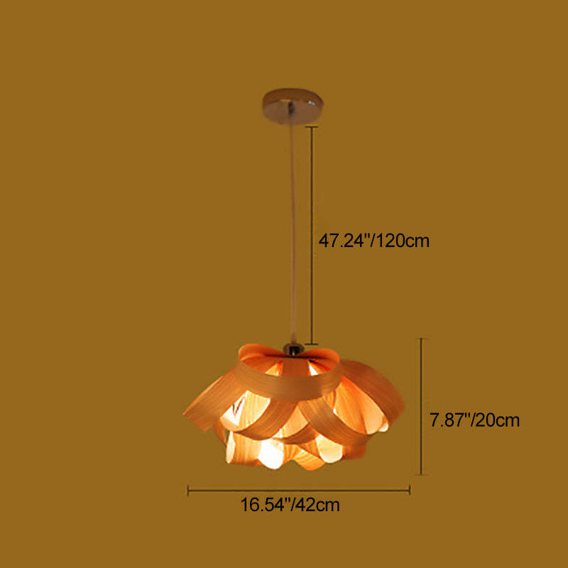 Chinese Natural Wood Veneer Ring Pendant Light — Rubberwood Color / 220V-240V For UK/AU
