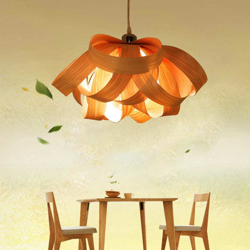 Chinese Natural Wood Veneer Ring Pendant Light — Cherry Wood Color / 110V-120V For US/CA