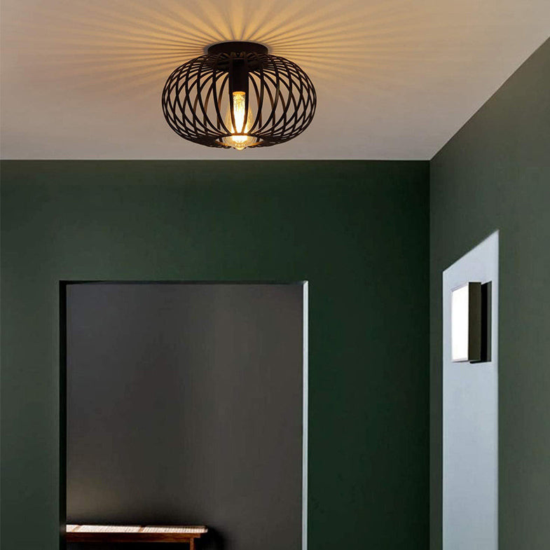 Minimalist Iron Oval Lantern Ceiling Light — Black / 220V-240V For UK/AU