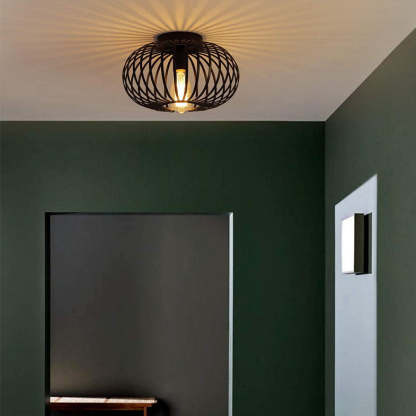 Minimalist Iron Oval Lantern Ceiling Light — Black / 220V-240V For UK/AU