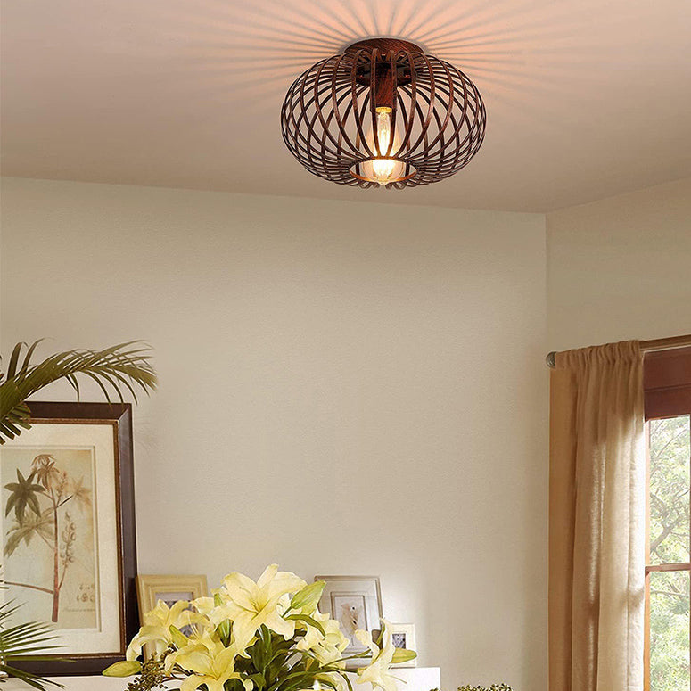 Minimalist Iron Oval Lantern Ceiling Light — Black / 110V-120V For US/CA