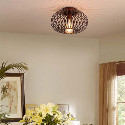 Minimalist Iron Oval Lantern Ceiling Light — Black / 110V-120V For US/CA
