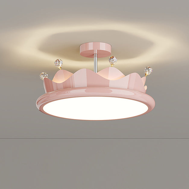 Contemporary Iron Crystal Crown Ceiling Light
