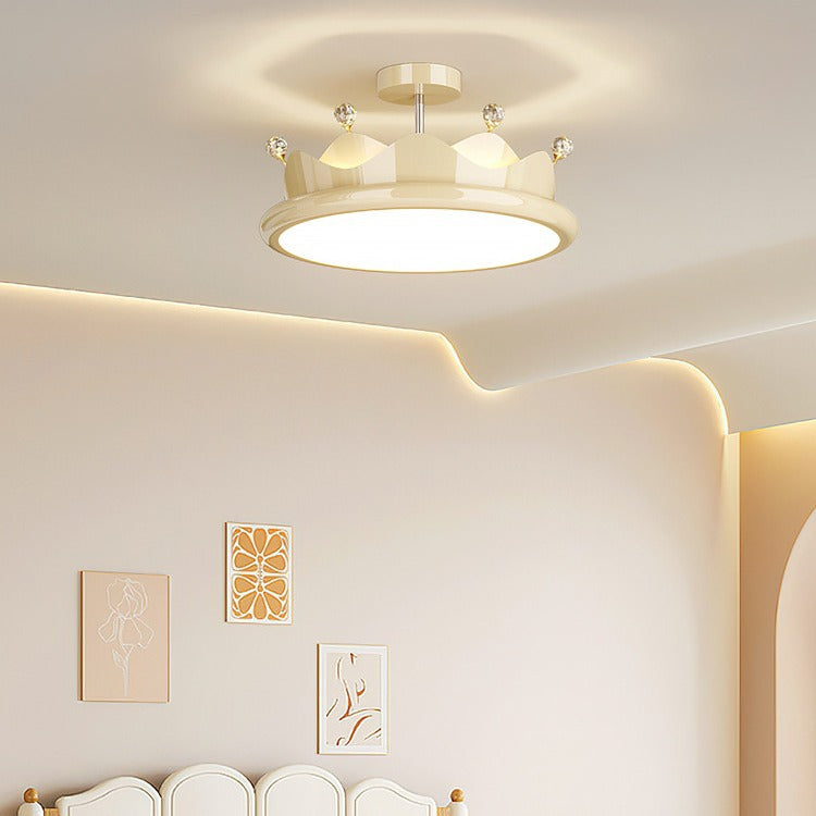 Contemporary Iron Crystal Crown Ceiling Light