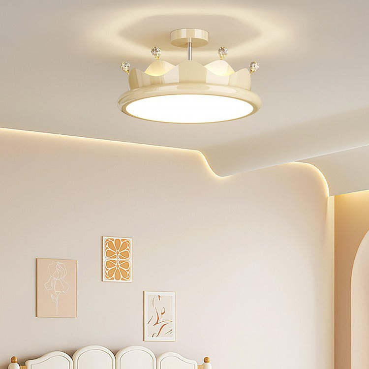 Contemporary Iron Crystal Crown Ceiling Light