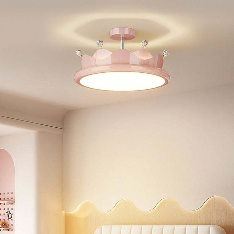 Contemporary Iron Crystal Crown Ceiling Light