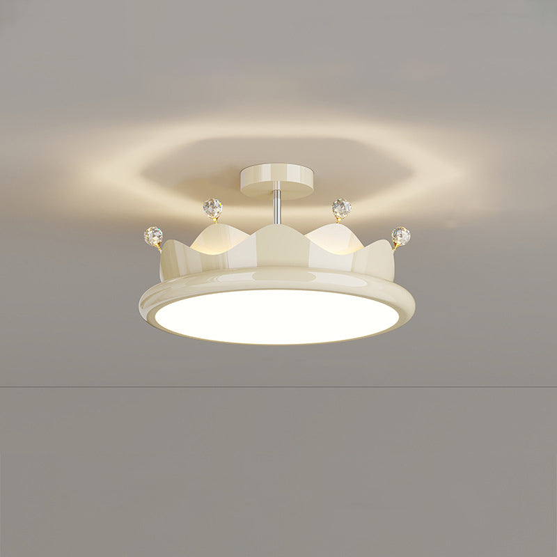 Contemporary Iron Crystal Crown Ceiling Light