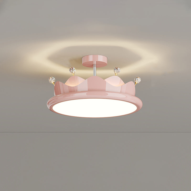Contemporary Iron Crystal Crown Ceiling Light