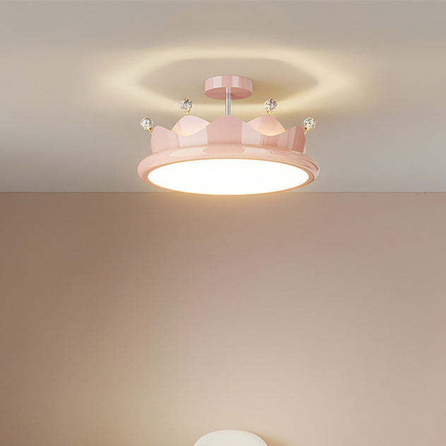 Contemporary Iron Crystal Crown Ceiling Light