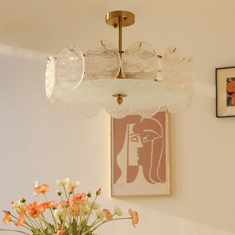 French Iron Glass Round Semi-Flush Ceiling Light