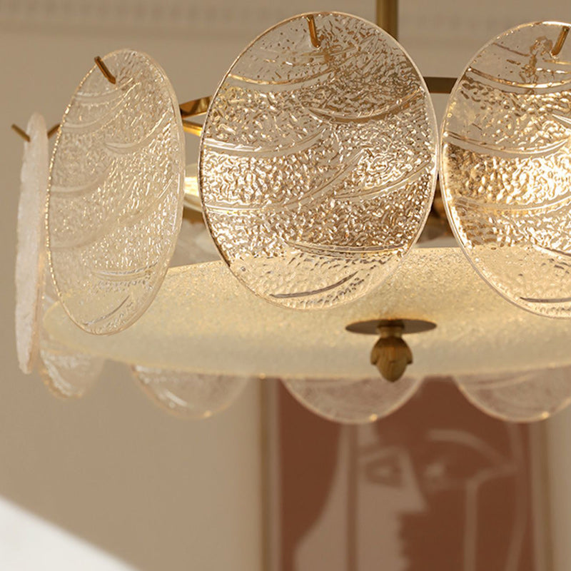 French Iron Glass Round Semi-Flush Ceiling Light
